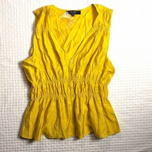 Rachel Roy  Top Chartreuse Yellow Sleeveless Button Ruched Rayon Nylon Size L